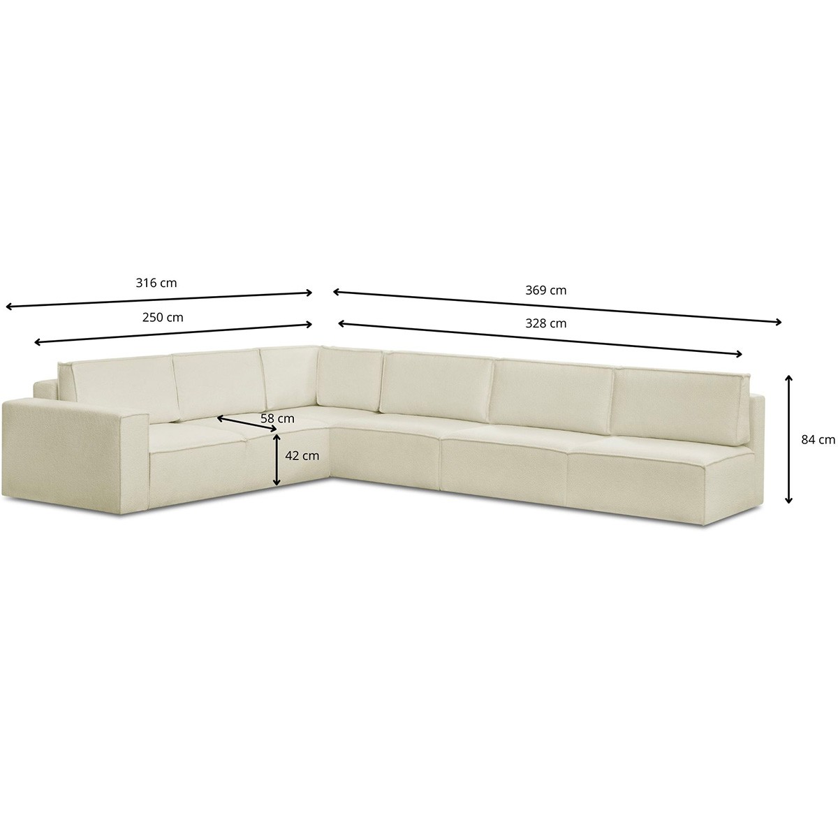 Canapé d'angle droit convertible 10 places en tissu bouclé - HARPER MOD ecru, HOMIFAB