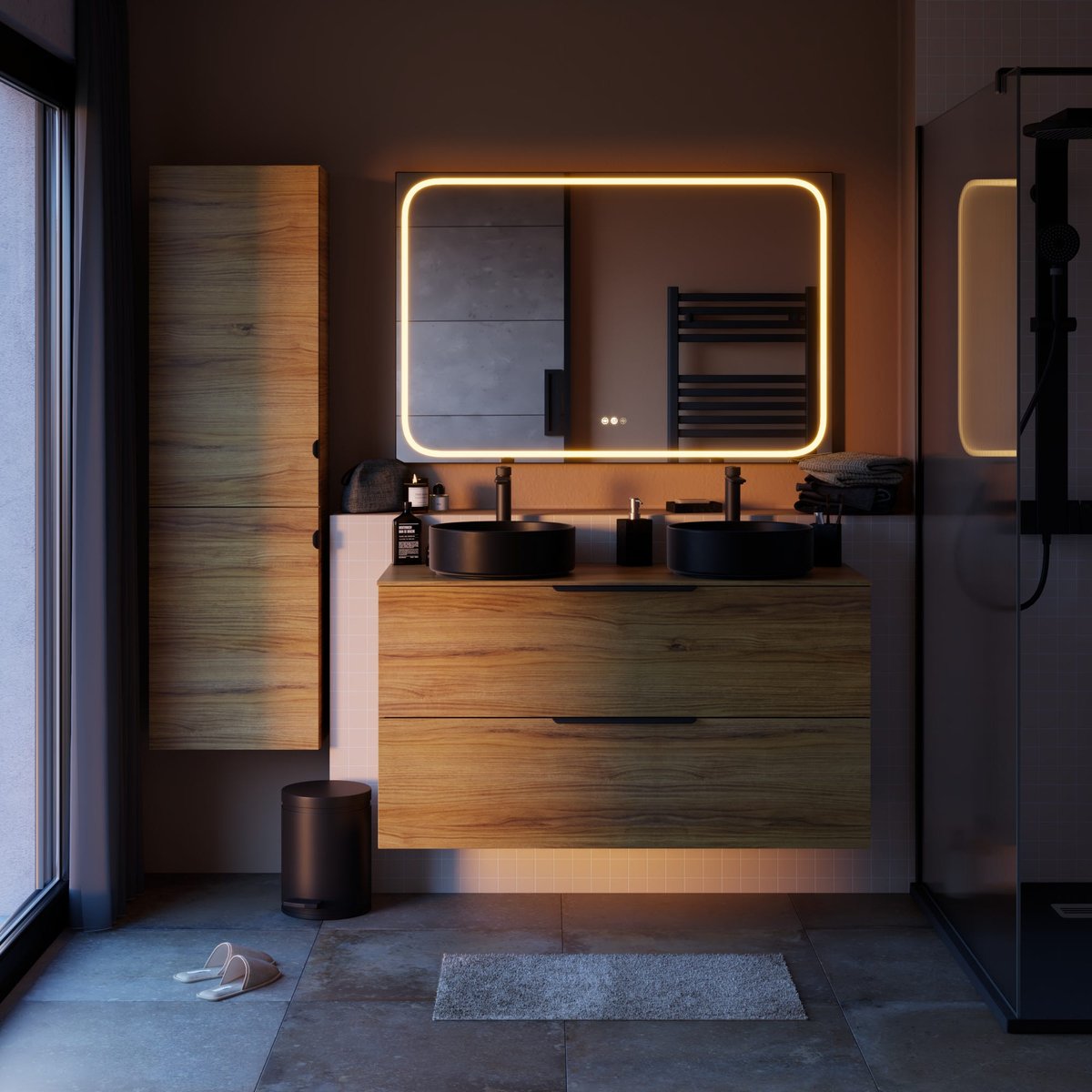 Miroir avec lumières intégrées, REMIX gris / argent, SENSEA