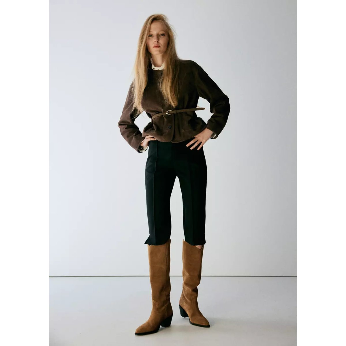 Bottes suède talon bloc tabac, MANGO