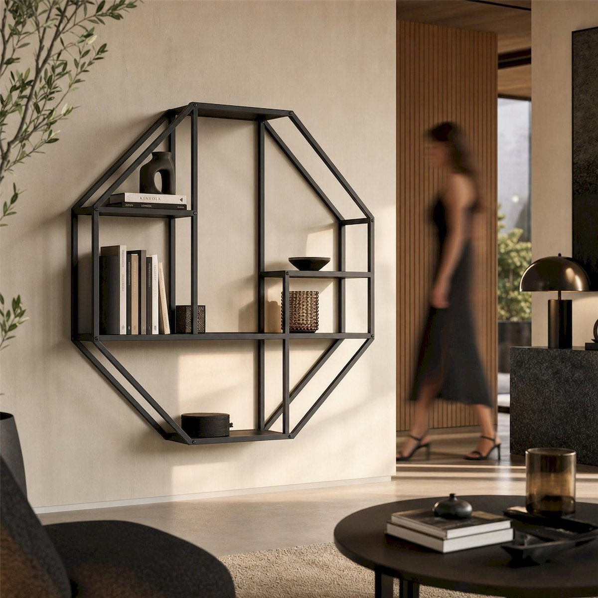 Étagère murale octogonale collection SEAFORD noir, RECOLLECTION