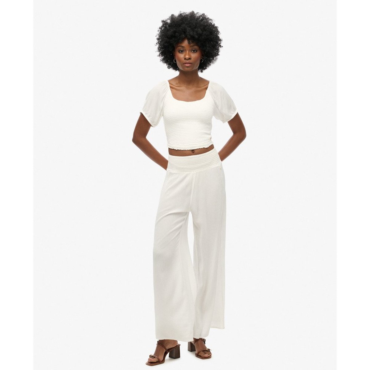 Haut tissé smocké blanc cassé, SUPERDRY