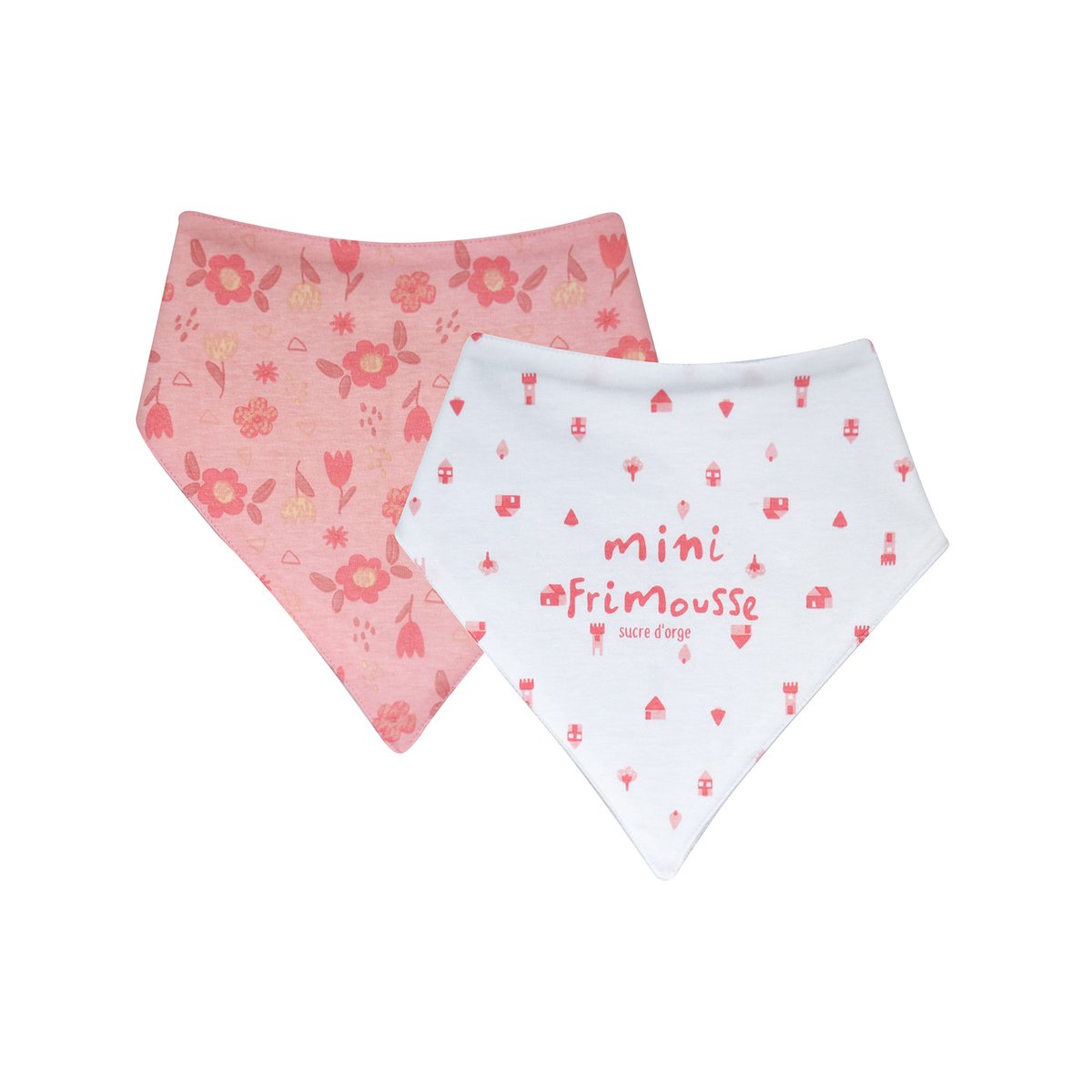 Lot de 2 bavoirs bandanas ondine maille couleur unique, SUCRE D'ORGE