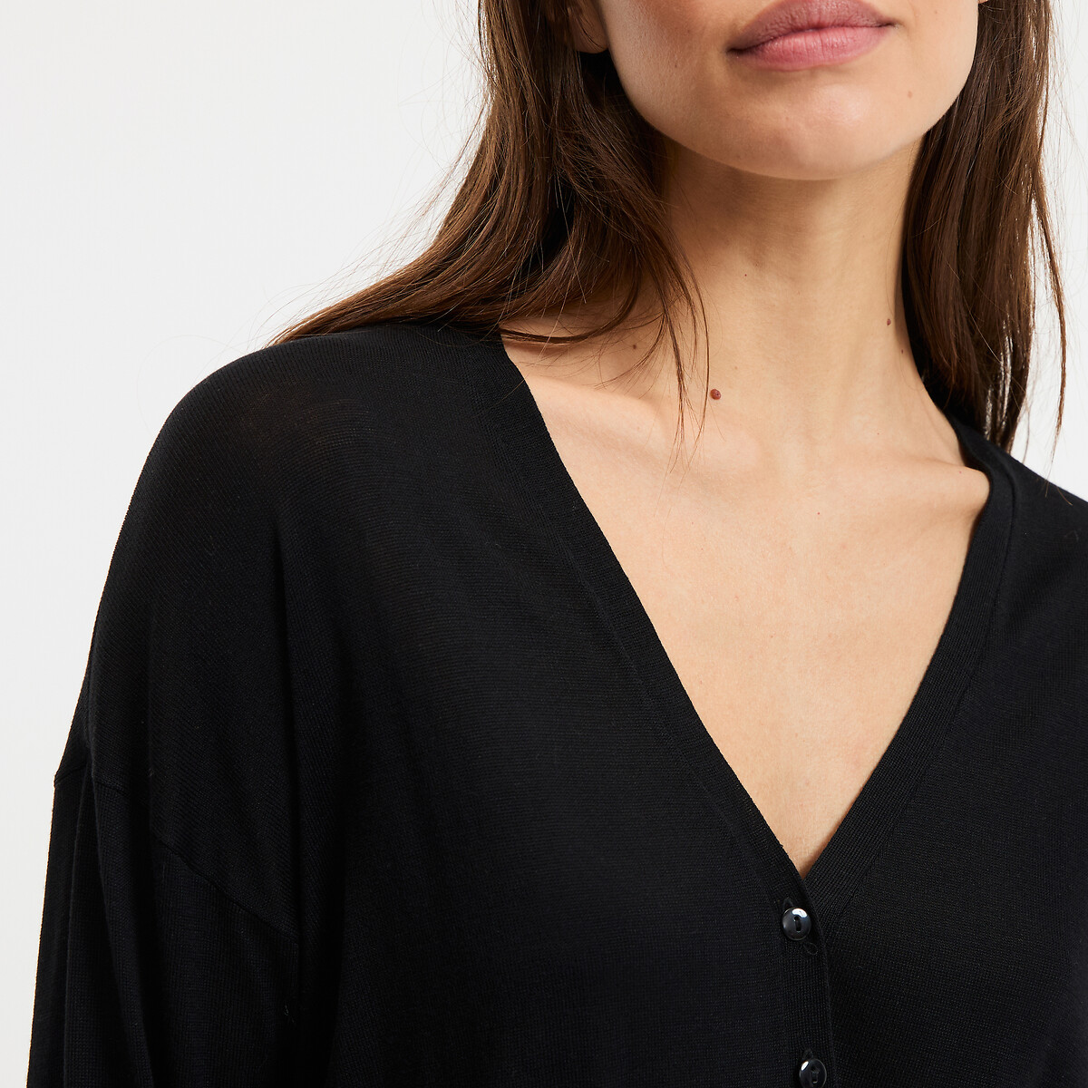 Cardigan a maglia fine con scollo a V e chiusura a bottoni nero , LA REDOUTE COLLECTIONS