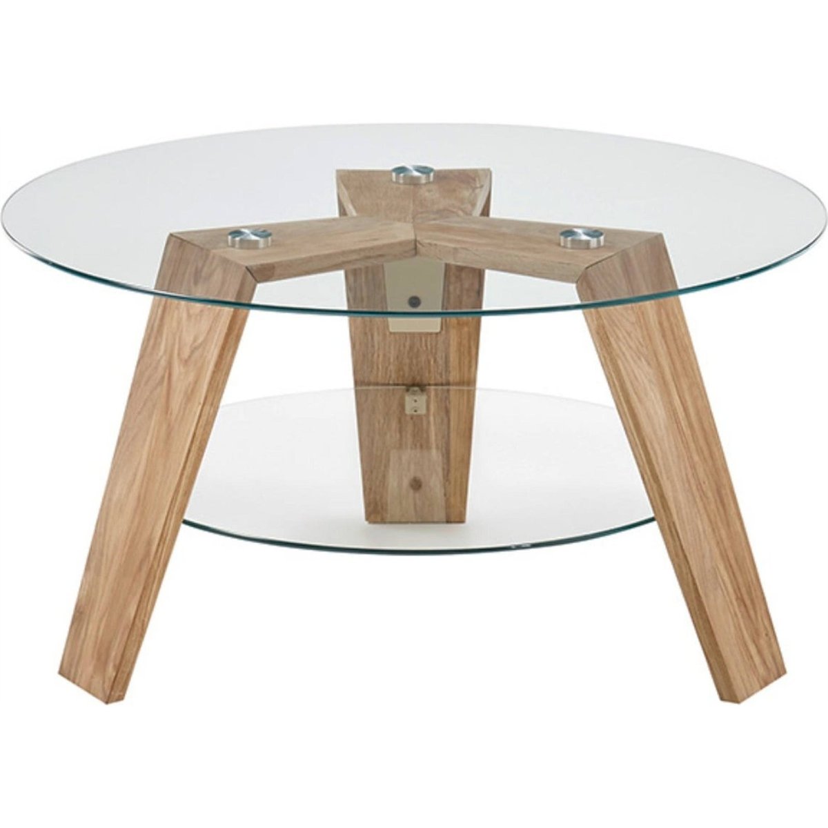Table basse ronde en verre et chêne HIREELL chêne et verre transparent, RECOLLECTION
