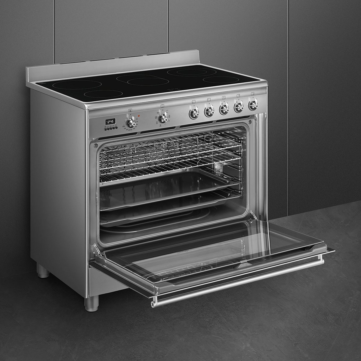 Piano de cuisson vitrocéramique 5 feux 90 cm inox satiné, SMEG