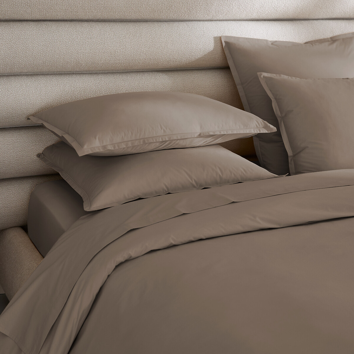 Taie d'oreiller en percale de coton 120 fils, VENETO taupe, AM.PM