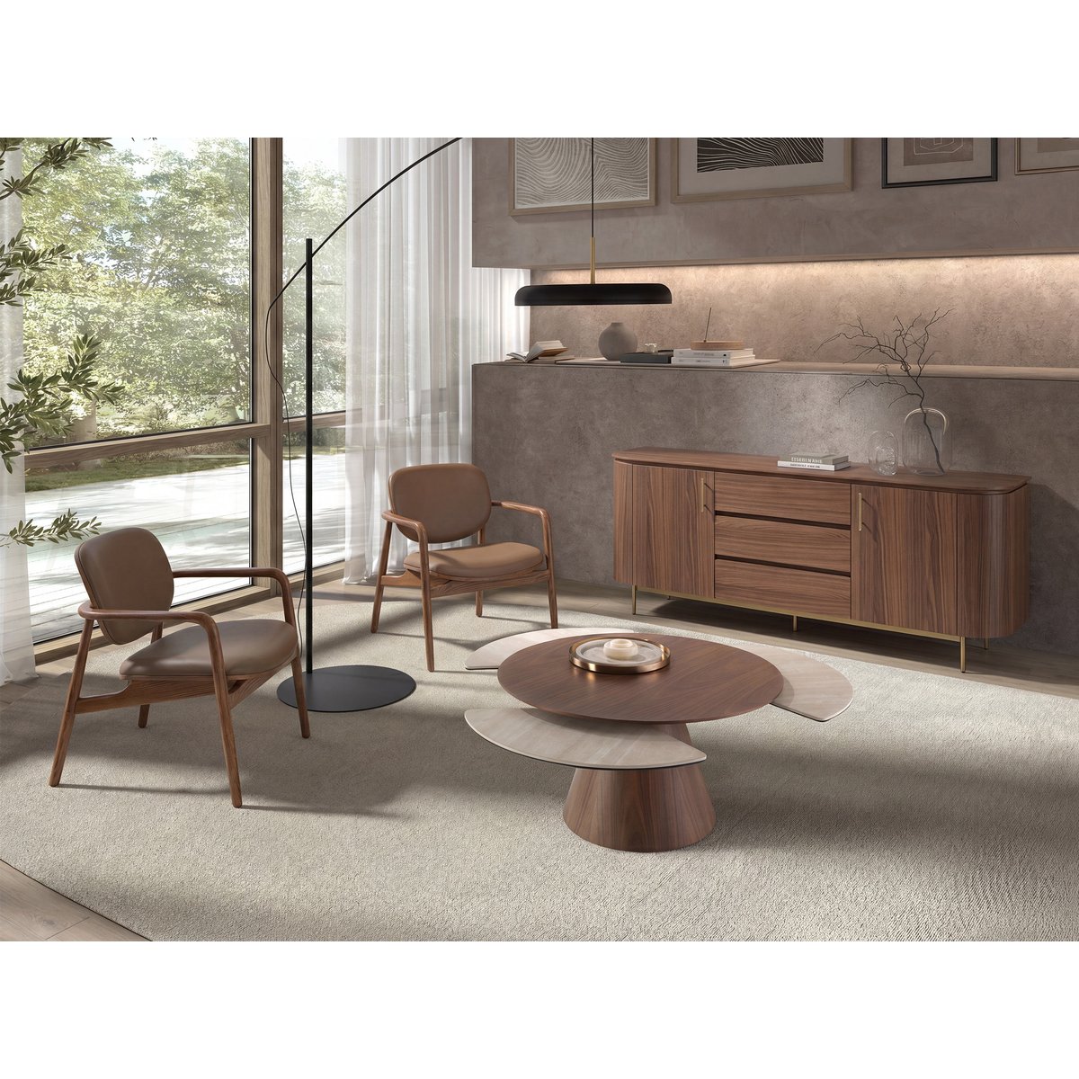 Fauteuil en similicuir taupe et noyer noyer | taupe, ANGEL CERDA