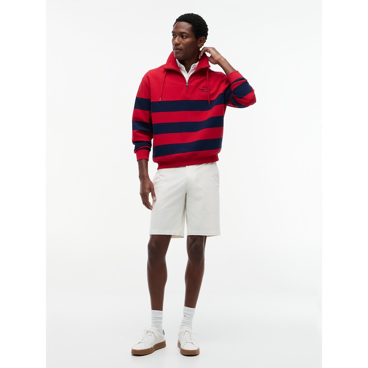 Sweat demi-zippé col montant rouge/marine, TOMMY HILFIGER