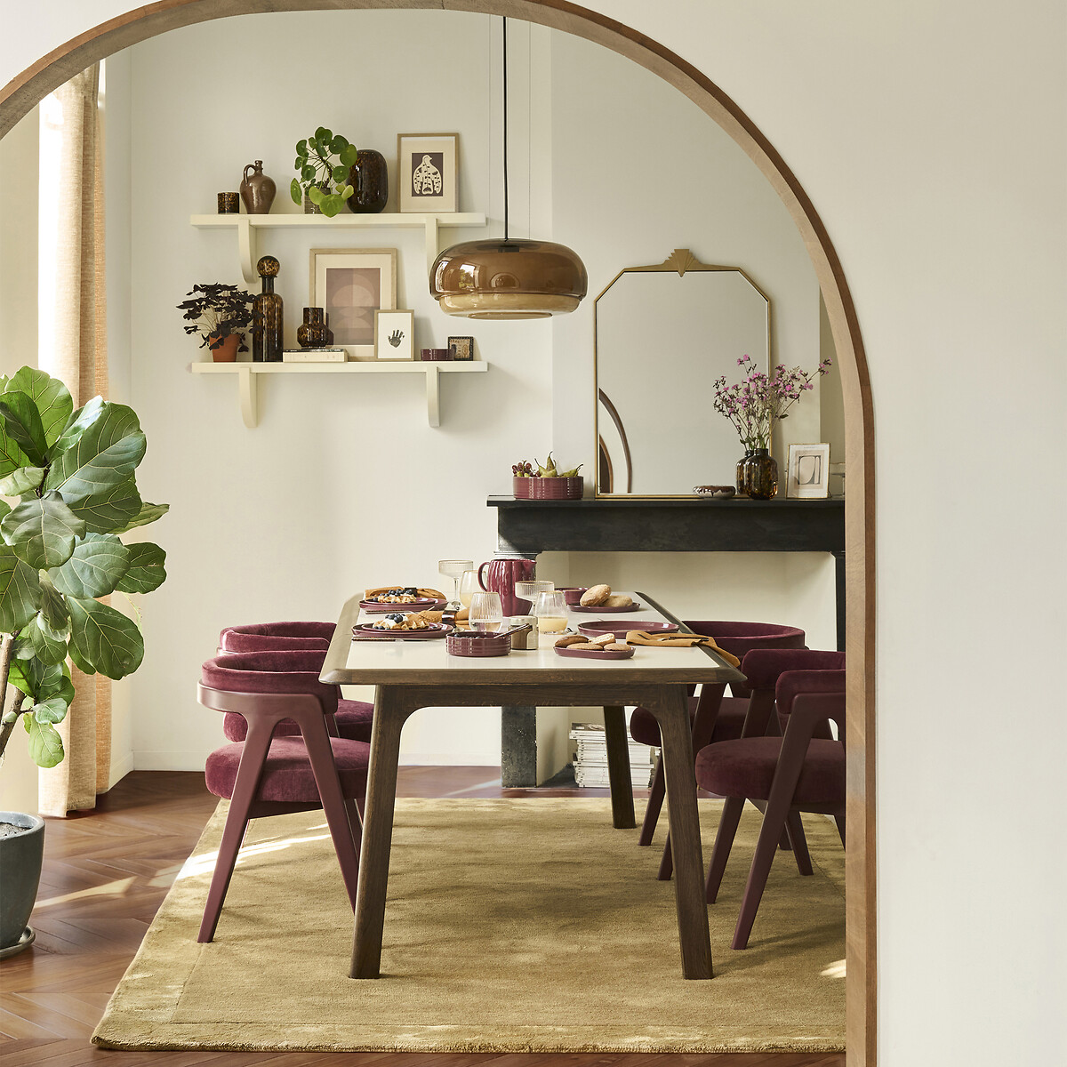 Table à manger extensible, bi-matière, 6 à 12 personnes, ALTEA noyer/beige, LA REDOUTE INTERIEURS