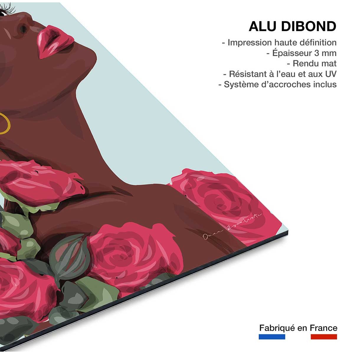 Tableau vintage La femme aux roses tableau alu dibond, HEXOA