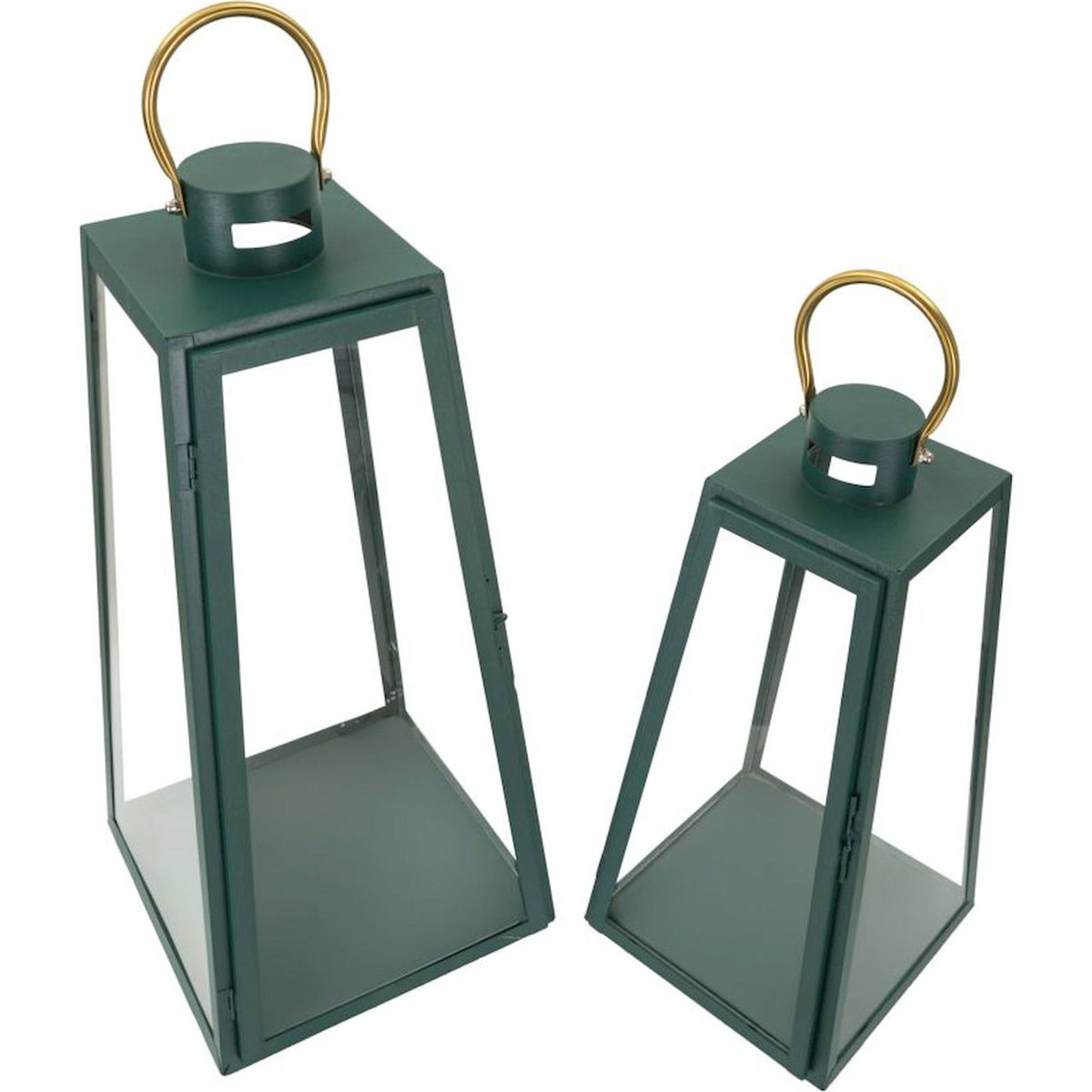 Lot de 2 lanternes en fer et verre GLAM vert et doré, RECOLLECTION