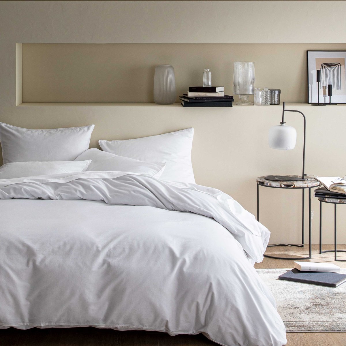Housse de couette en satin de coton lavé, NUIT SATINÉE blanc, BLANC CERISE