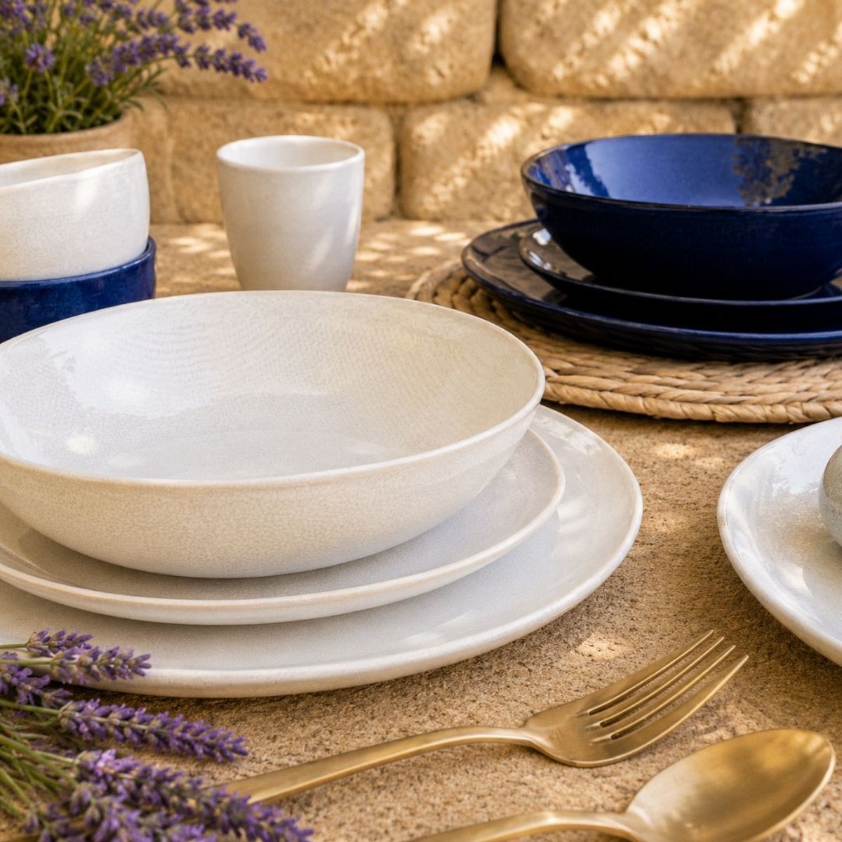 Lot de 6 grandes assiettes, OIA bleu, ARTIME