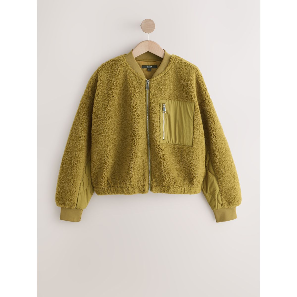 Blouson aviateur imitation peau de mouton vert olive, NEXT