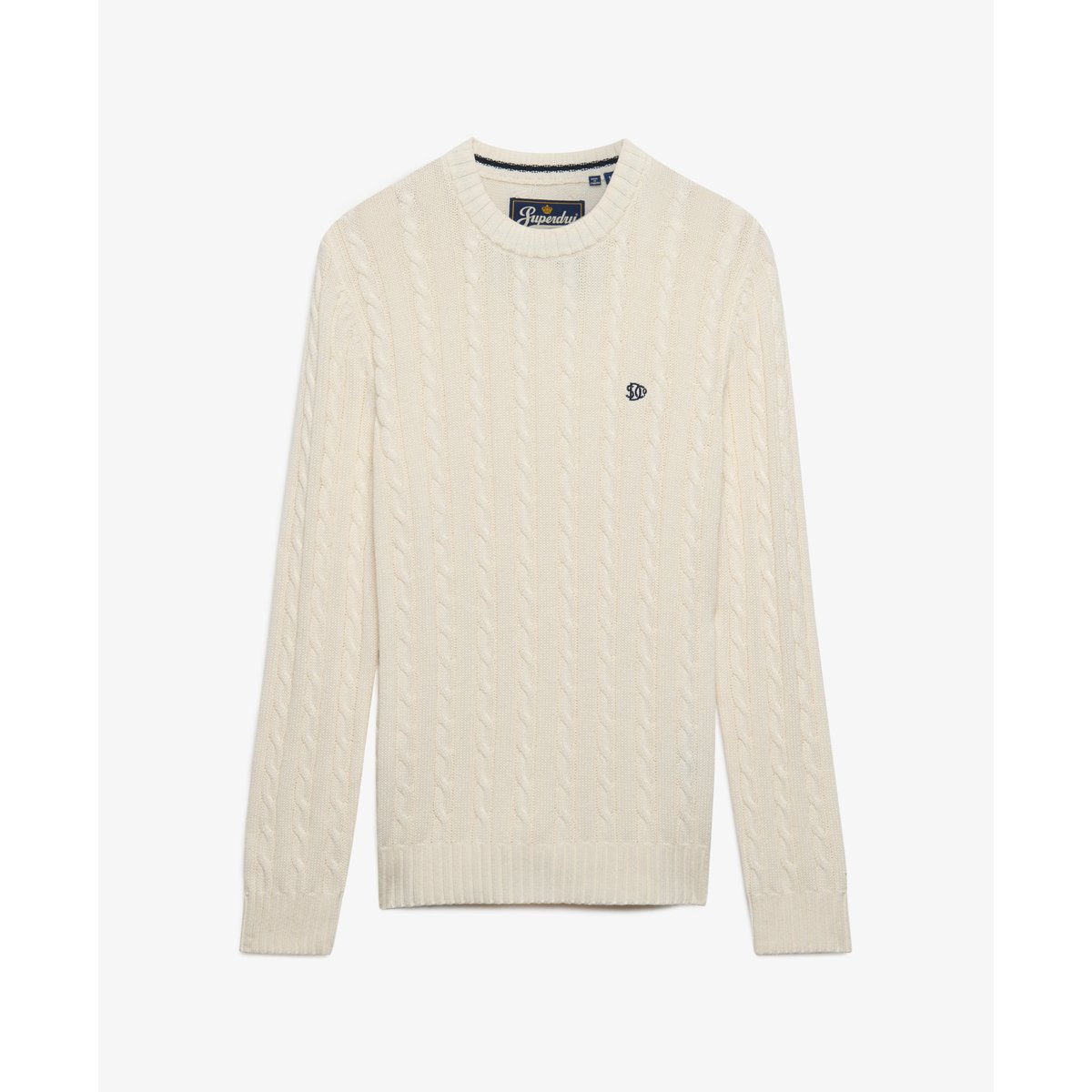 Pull Cable Knit Col Rond Coupe Décontractée écru, SUPERDRY