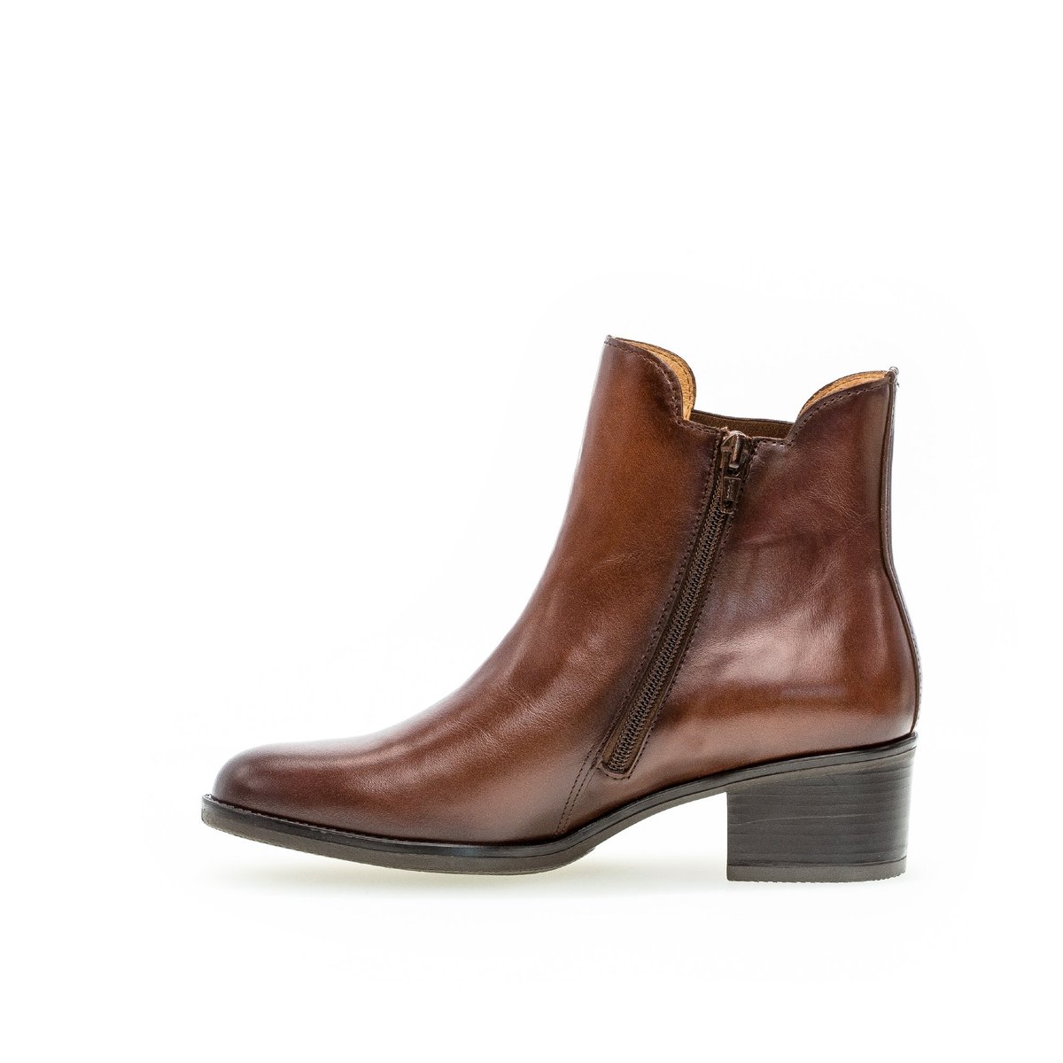 Bottines en cuir lisse à talon bloc marron, GABOR