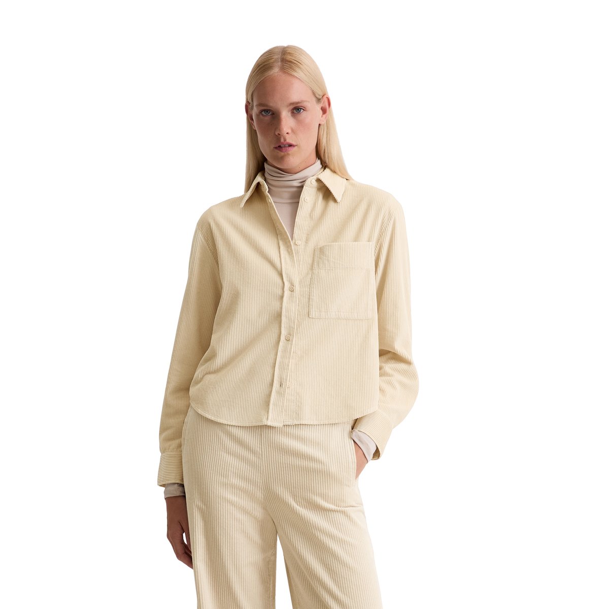 Blouse en velours côtelé fin relaxed en coton organique beige, MARC O'POLO