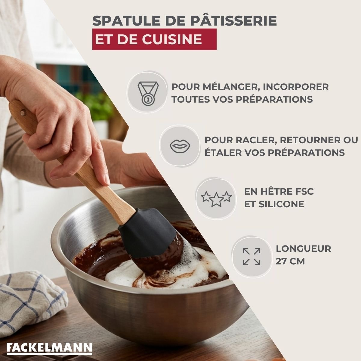 Spatule à pâtisserie silicone ACACIA noir,bois brun, FACKELMANN
