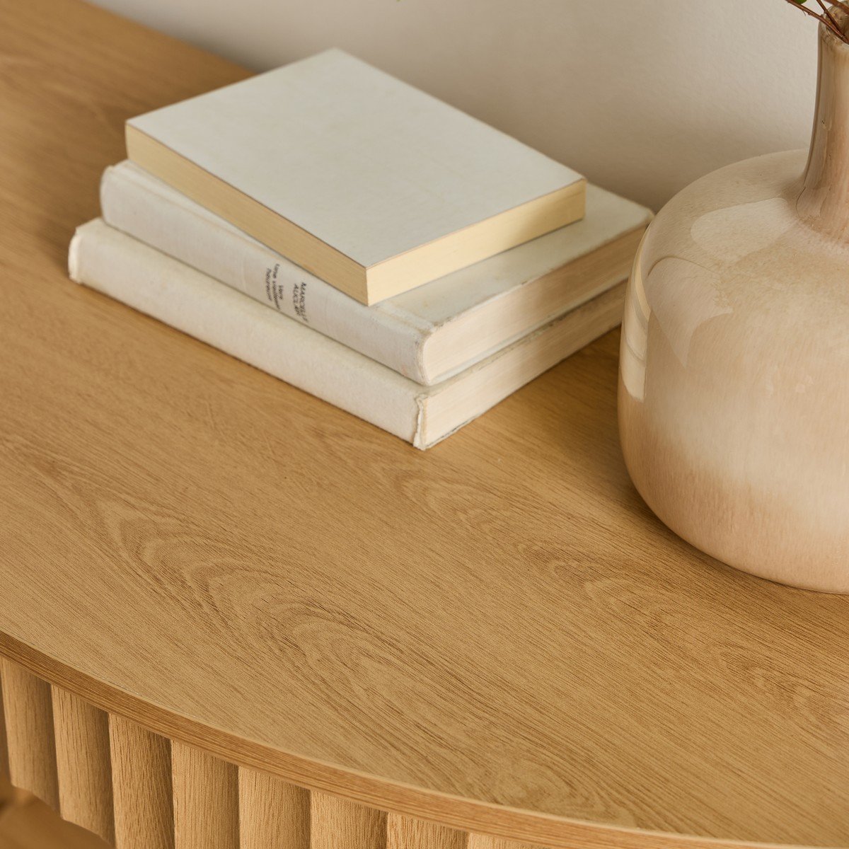 Console arrondie avec effet vague à 2 niveaux H76 cm - BOLOGNE bois clair, CALICOSY