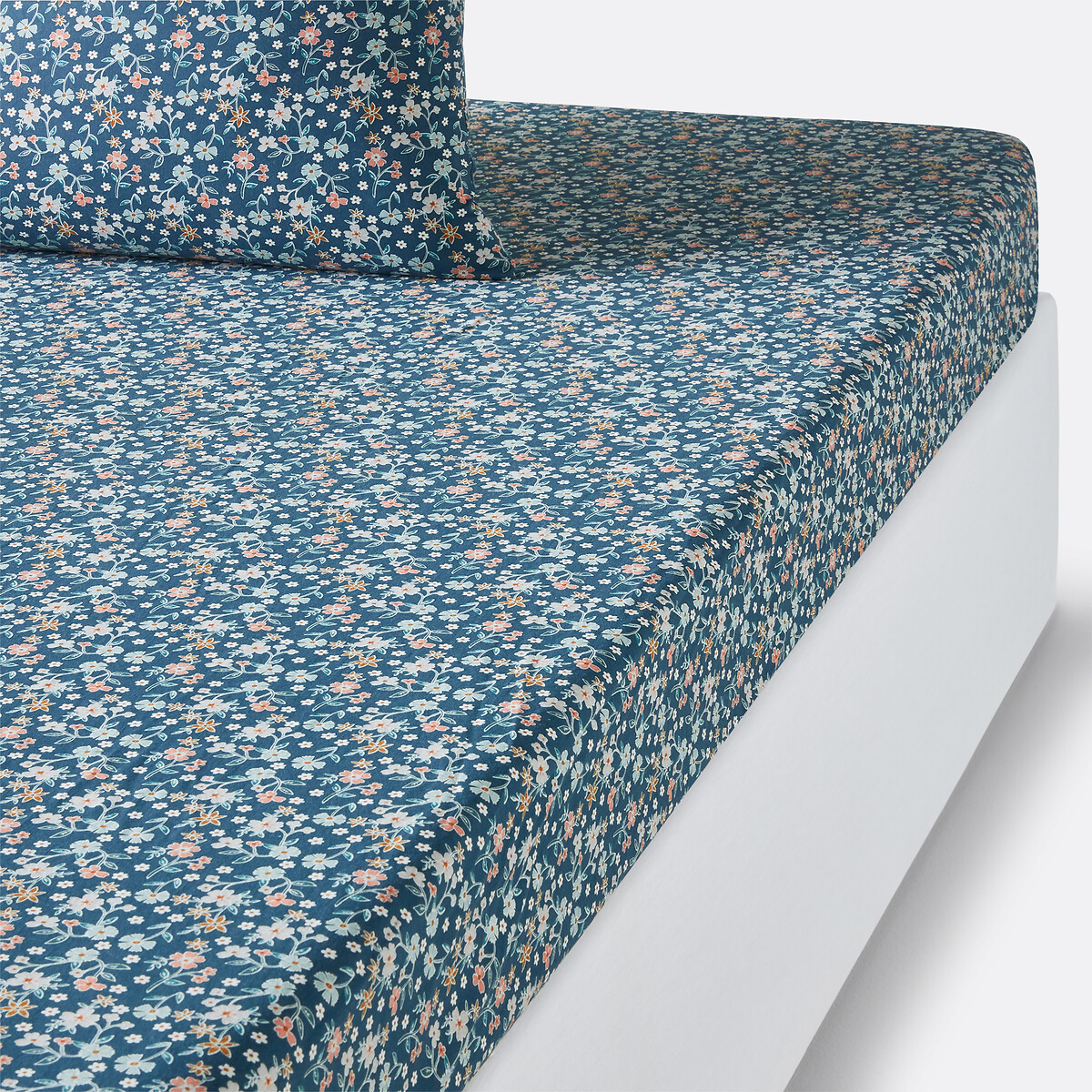 Drap housse coton lavé, Jane imprimé fleuri, LA REDOUTE INTERIEURS