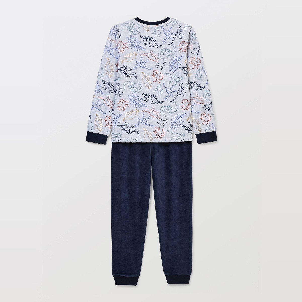 Pyjama velours manches longues imprimé contient du coton BIO GOTS gris chine clair, MONOPRIX