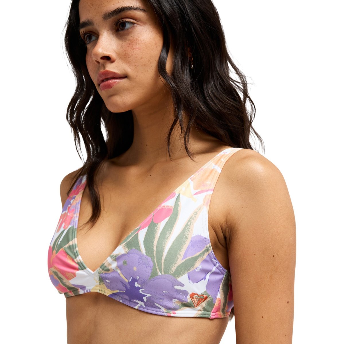 Haut de maillot de bain bikini triangle HAZEY HIBISCUS ELONGATED BRA. blanc cloud dancer hazey hibiscus, ROXY