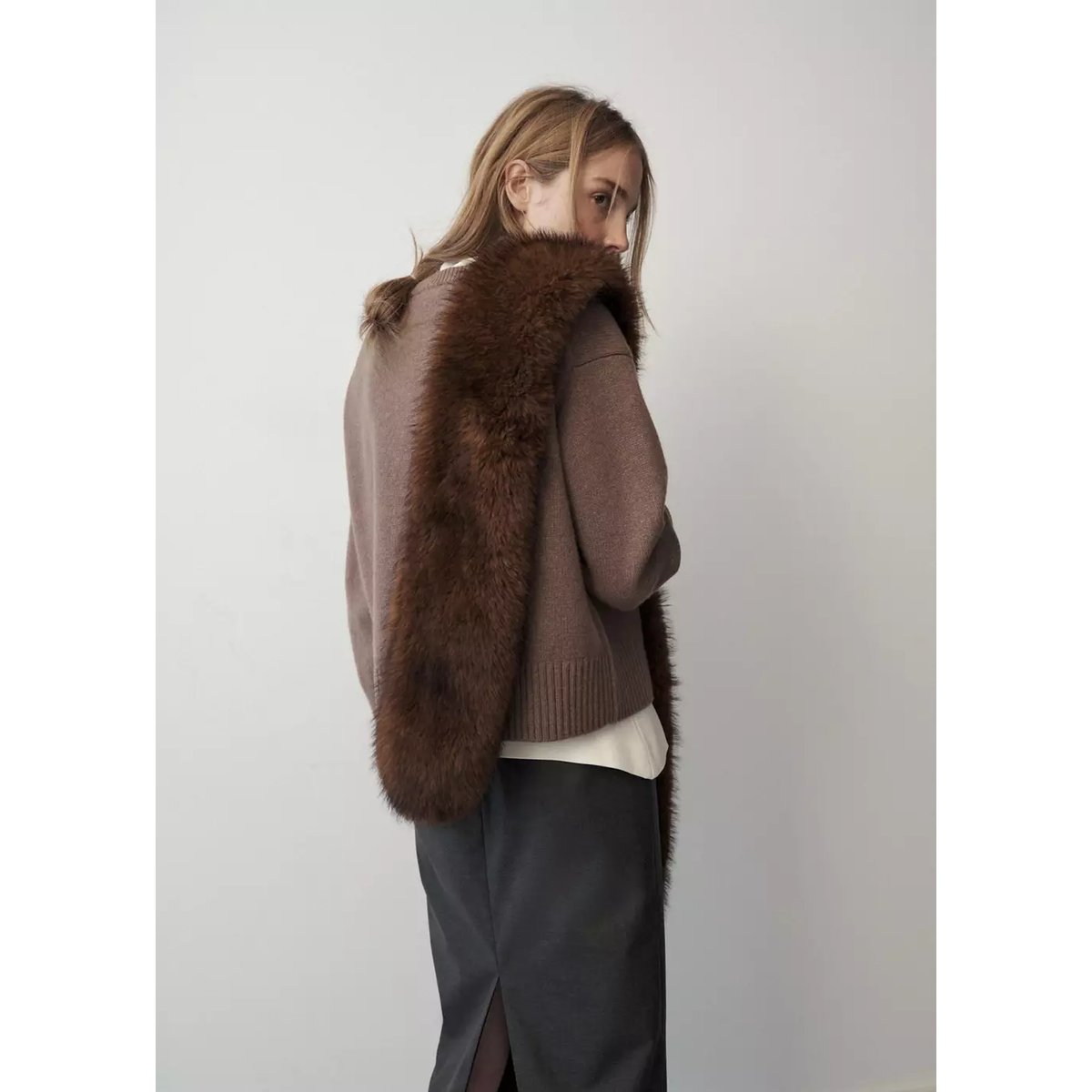 Pull-over laine col rond marron moyen, MANGO