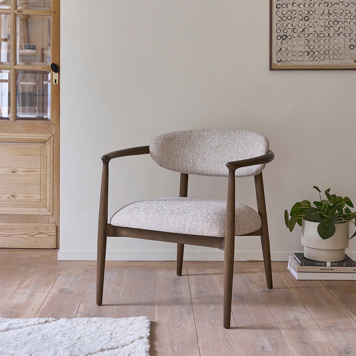 Fauteuil en bois et tissu texturé  CÔME beige chiné, BERAH GETAH