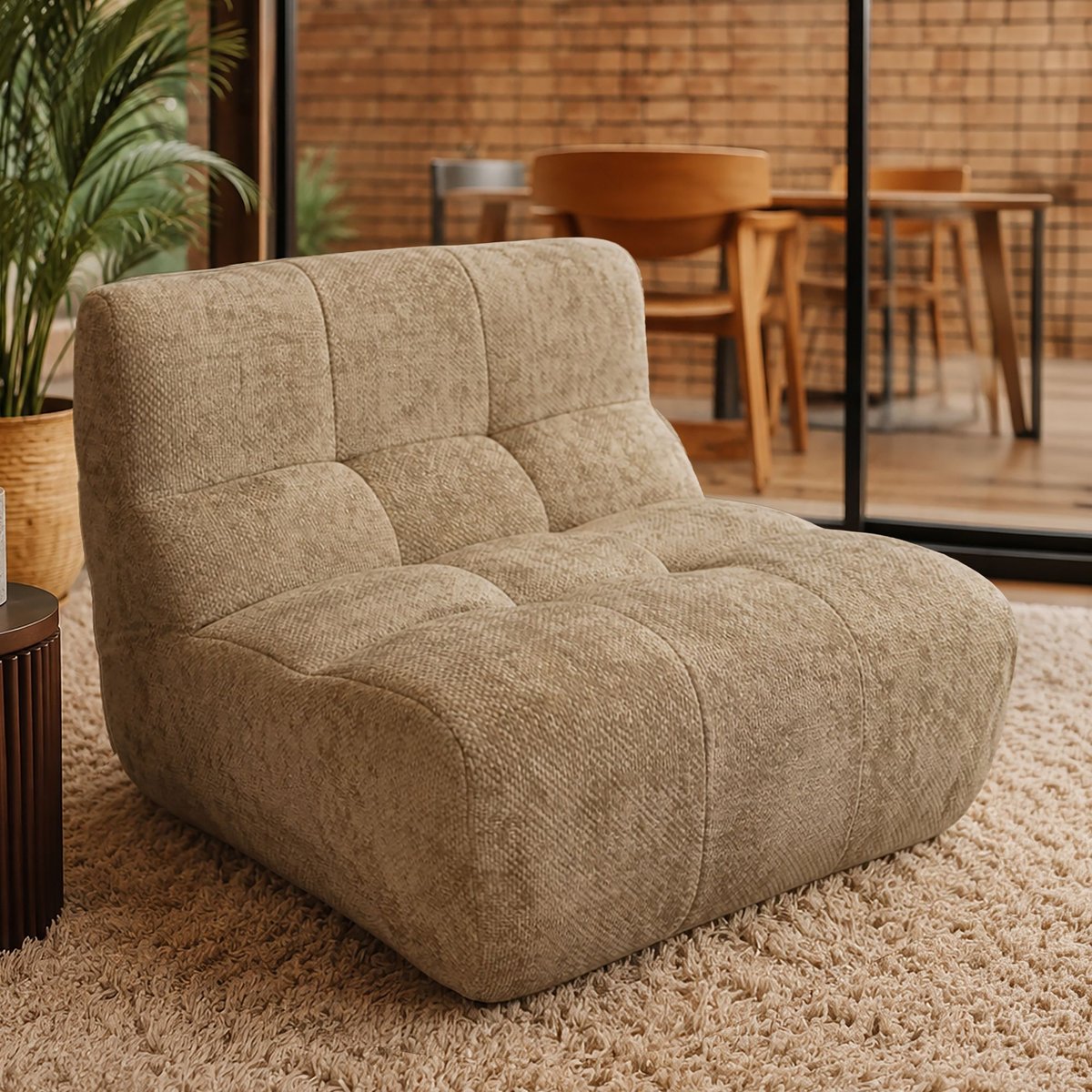 Fauteuil compressé lounge en tissu chenille, VOLTA taupe, NOW'S HOME