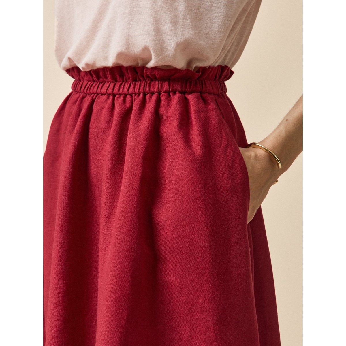 Jupe mi-longue lin et viscose carmin, CYRILLUS