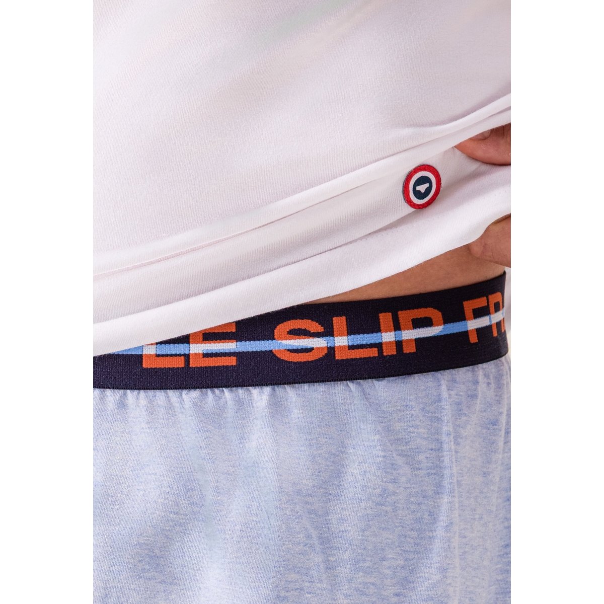 Ensemble pyjama débardeur et short en coton Fulminantinvincible blanc bleu ciel chiné, LE SLIP FRANCAIS