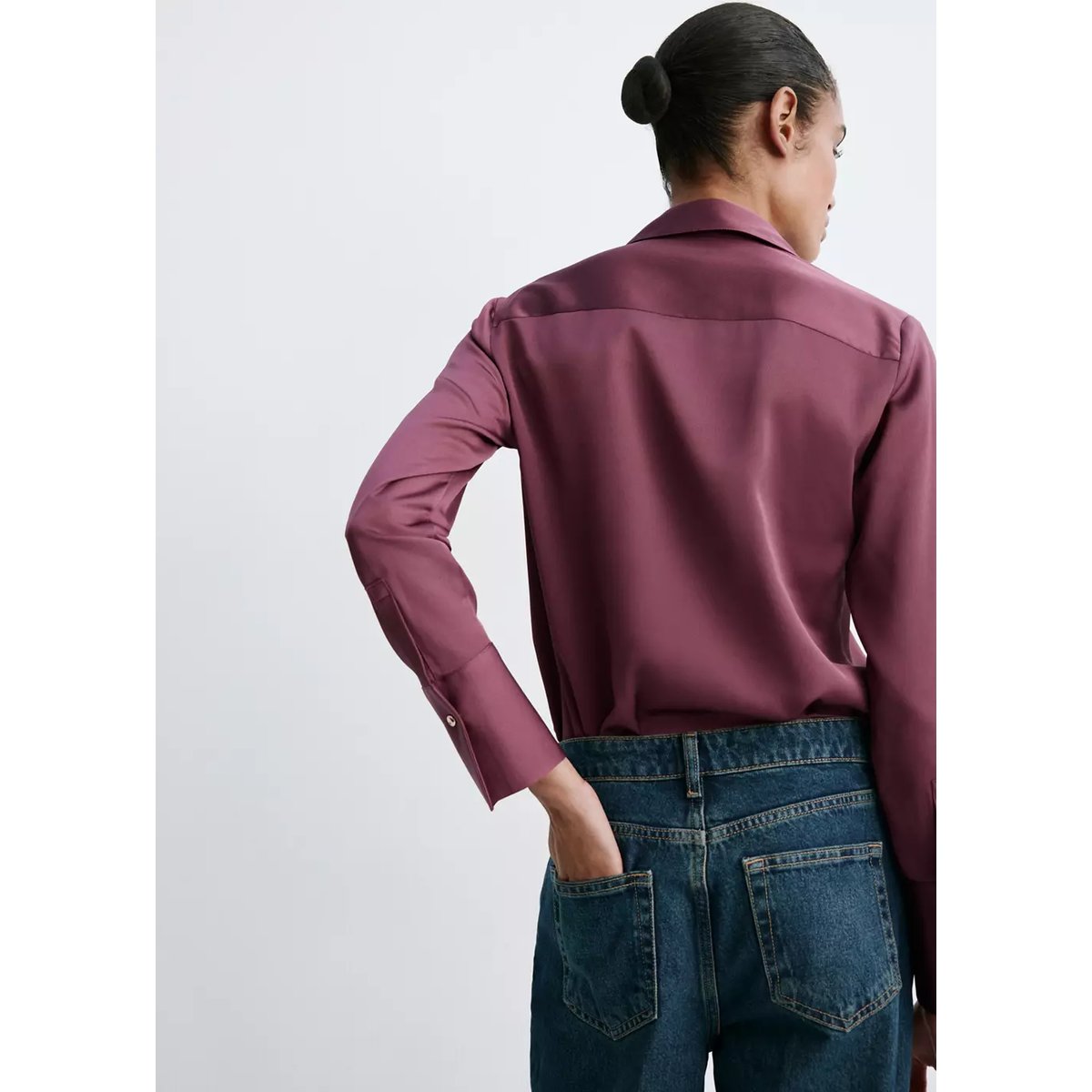 Chemise satinée regular-fit prune, MANGO