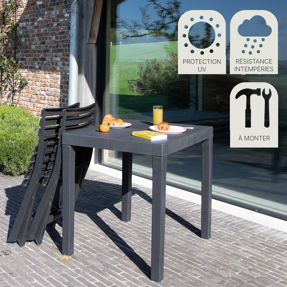 Ensemble balcon résine recyclée CLUB anthracite, WILSA GARDEN