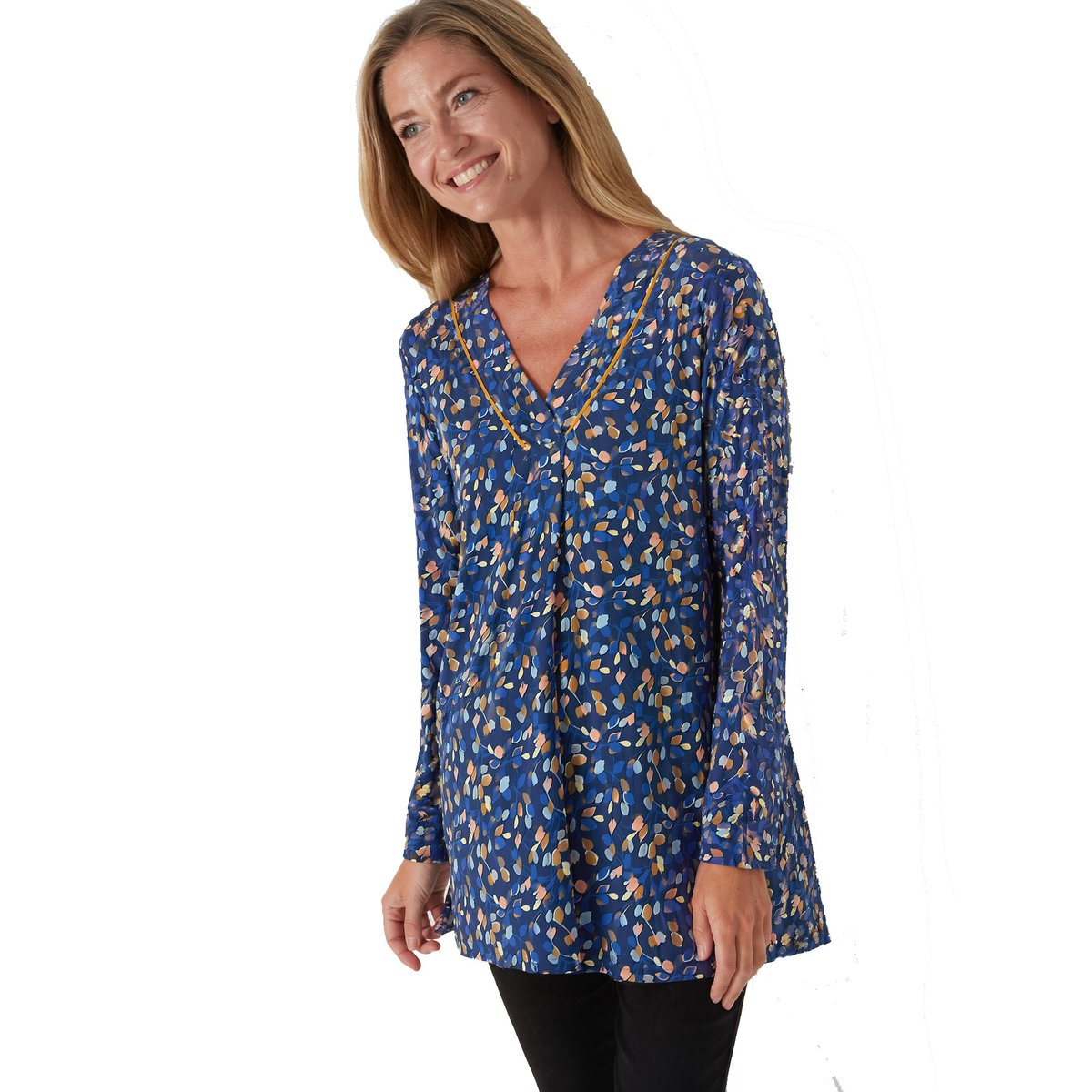 Tee-shirt tunique maille fluide imprimé marine, DAXON
