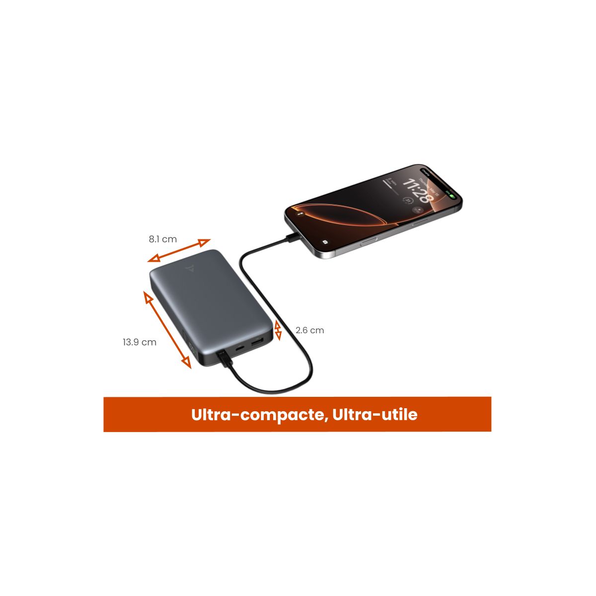 Batterie externe 20 000 mAh 65W Power Delivery couleur unique, ADEQWAT