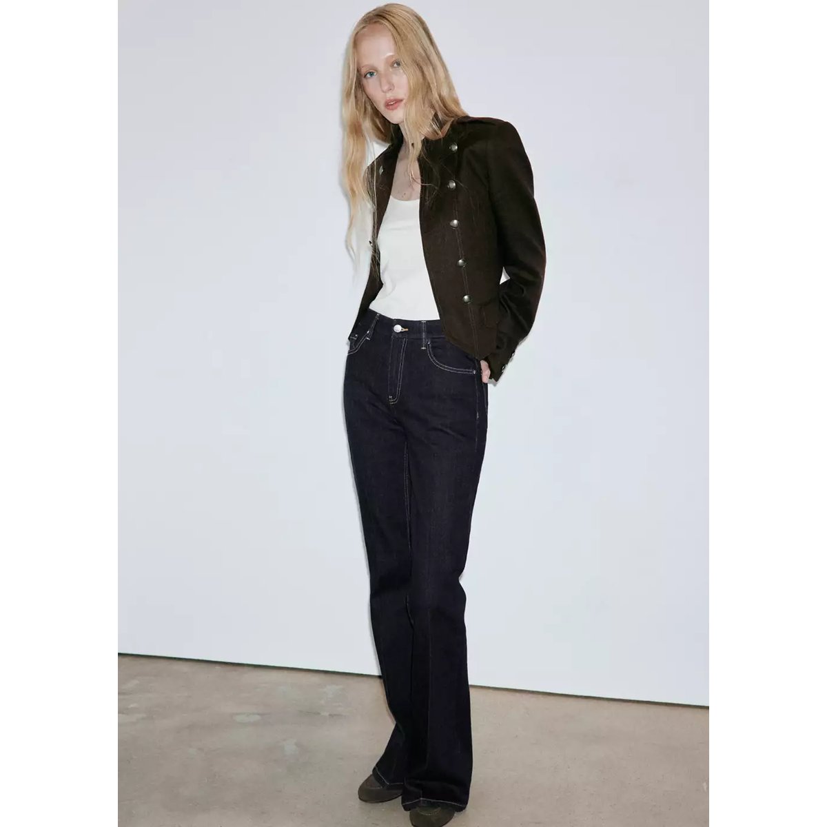 Jean flare taille haute bleu, MANGO