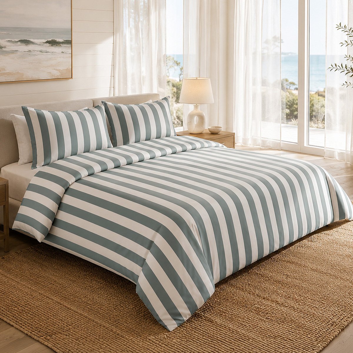 Parure de lit en percale de coton rayures verticales, TALAM multicolore, ATELIER DU COTON