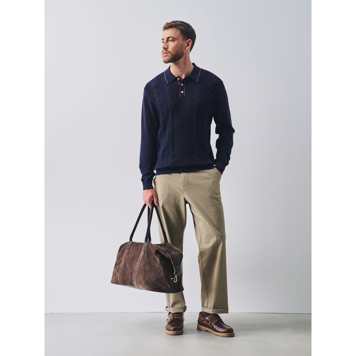 Polo en maille torsadée à liserés bleu marine, NEXT