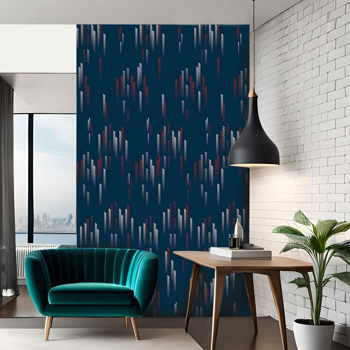 Papier peint, barber pole bleu, HEXOA