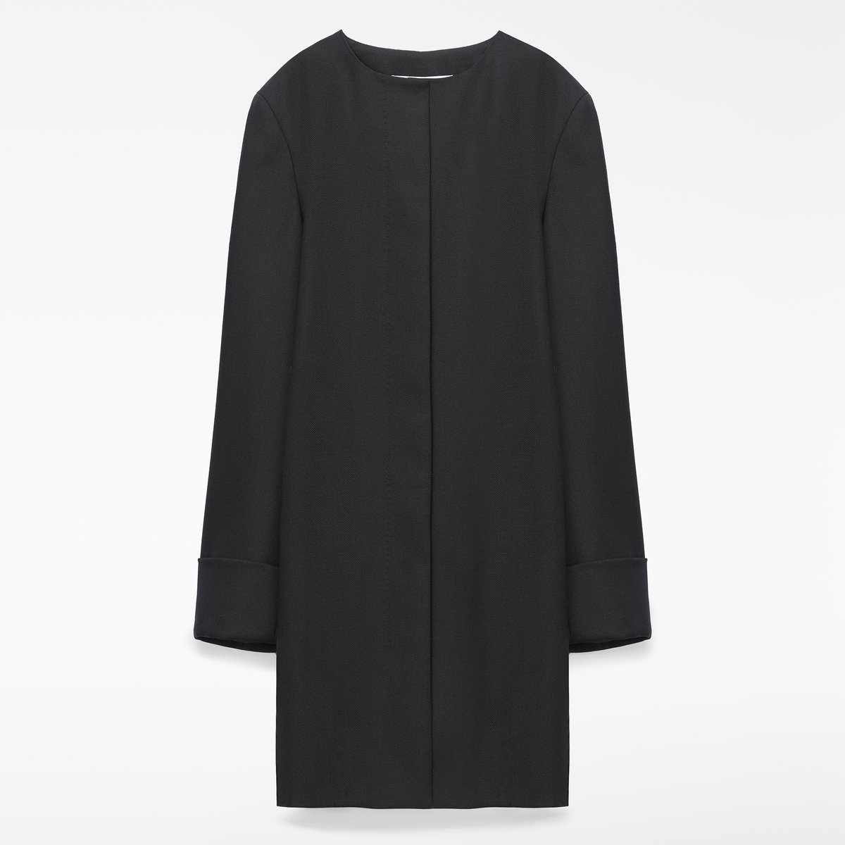 Manteau tailleur avec laine mérinos à col rond noir, ADOLFO DOMINGUEZ