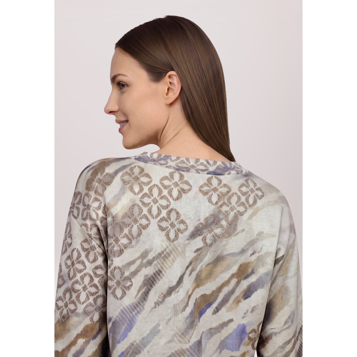 Pull-over en fine maille à fils de fil textile beige/bleu, BETTY BARCLAY