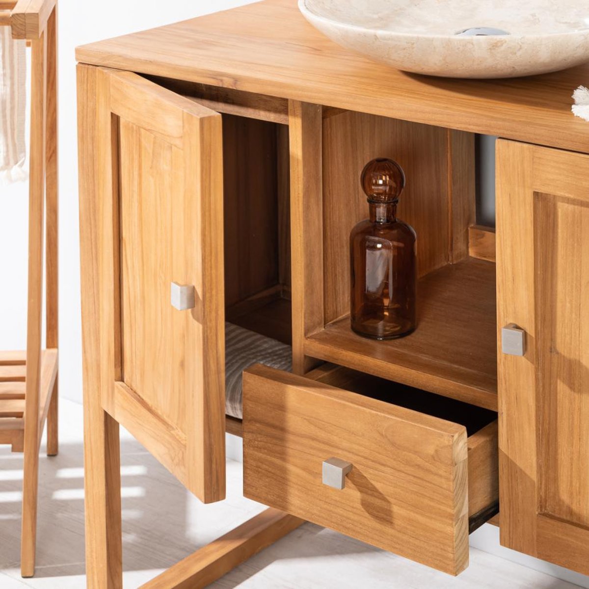 Meuble en teck massif rectangle 100 cm THÉA naturel, WANDA COLLECTION