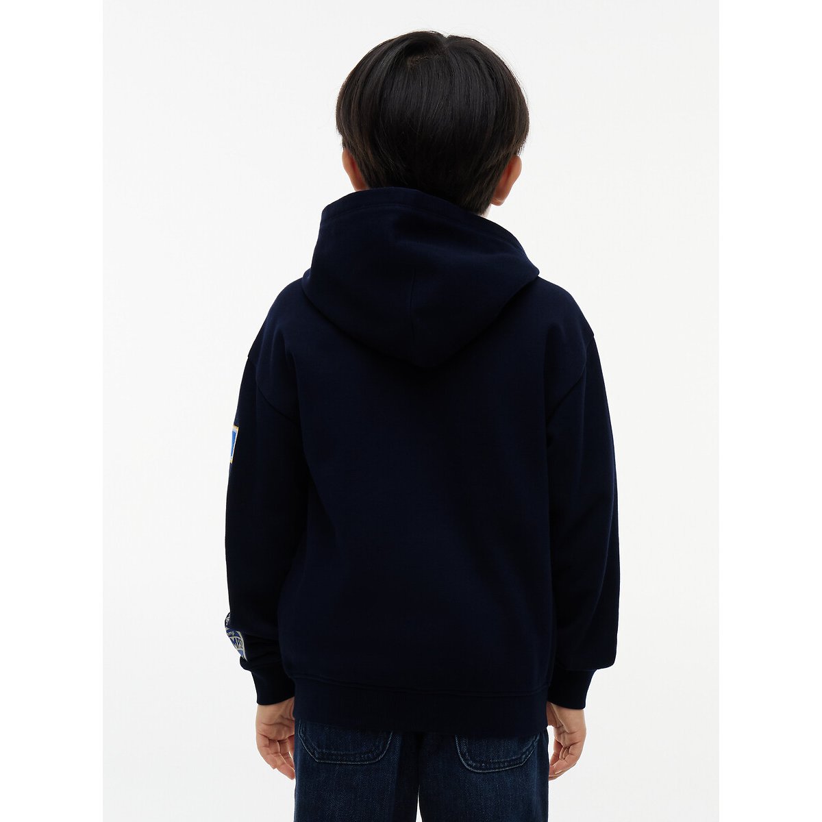 Felpa con cappuccio e cerniera, con scritta su una manica blu marino, TOMMY HILFIGER