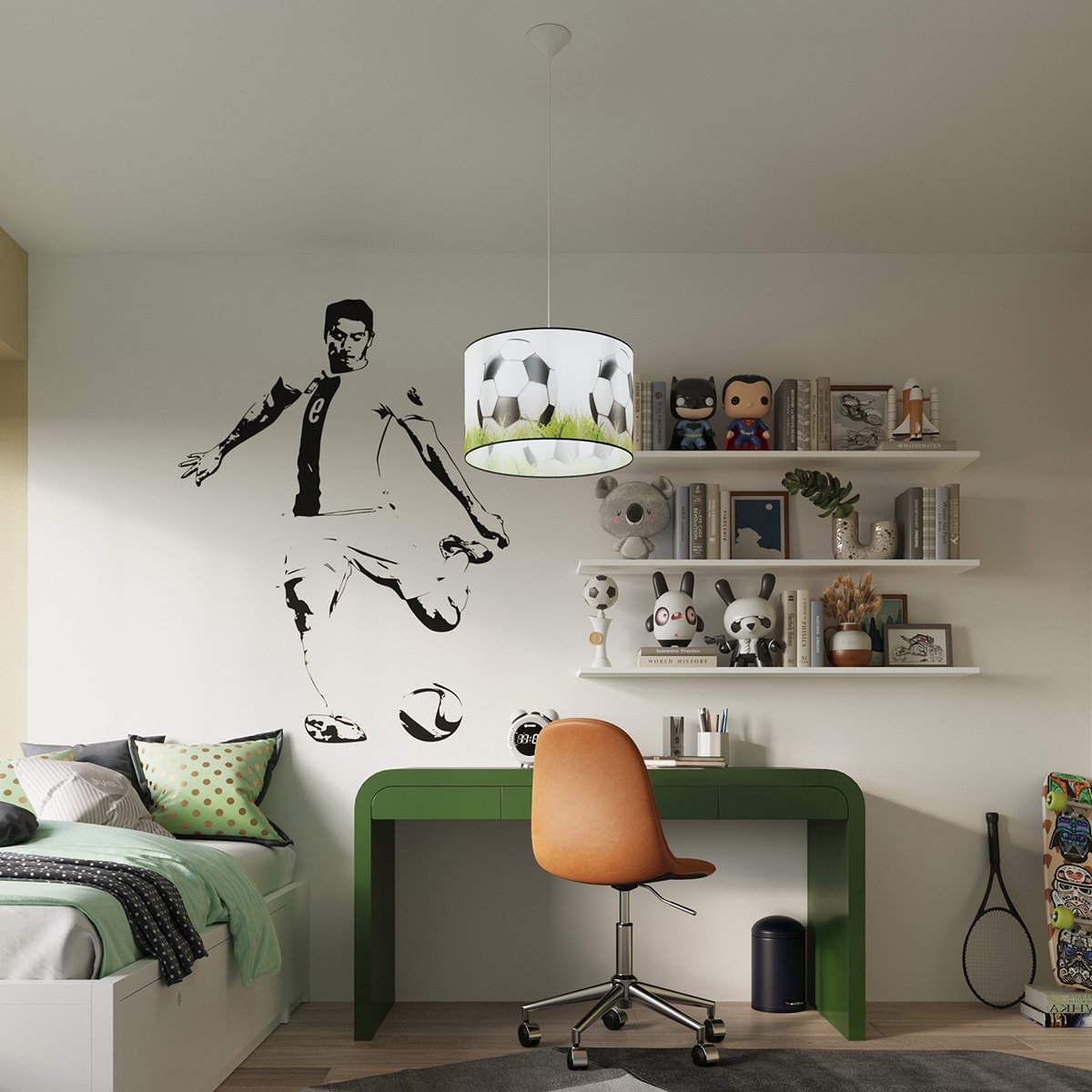 Suspension PVC Blanc/noir/vert E27 1 Football C40 blanc, EDEN