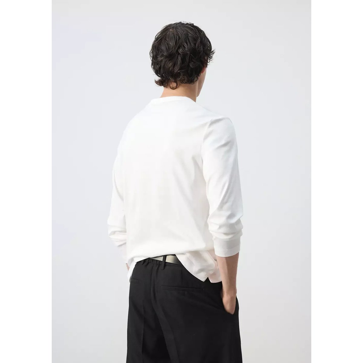 T-shirt 100 % coton col boulanger blanc, MANGO MAN