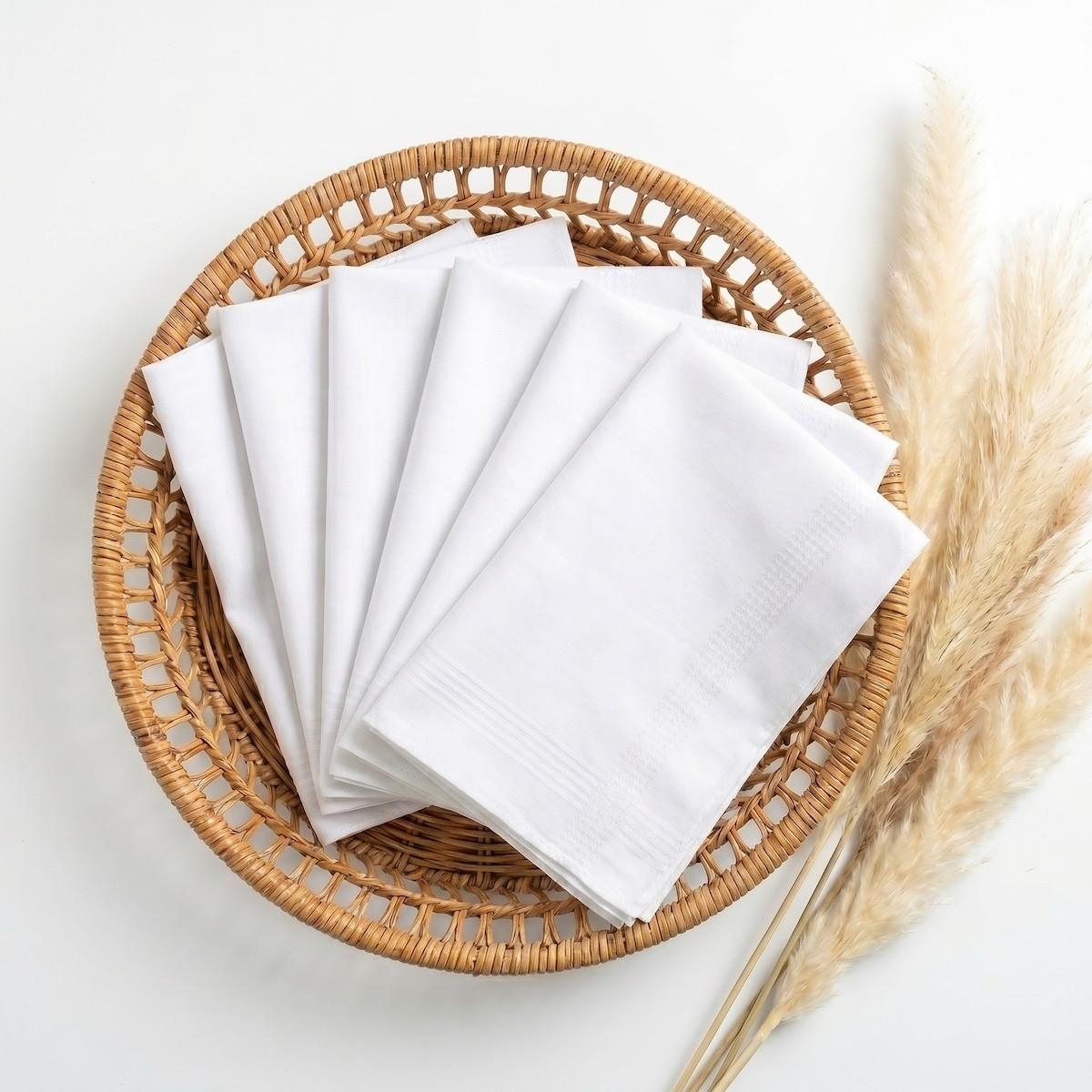 Lot de 6 Mouchoirs Marie - Coton Jacquard blanc, TRADITION DES VOSGES
