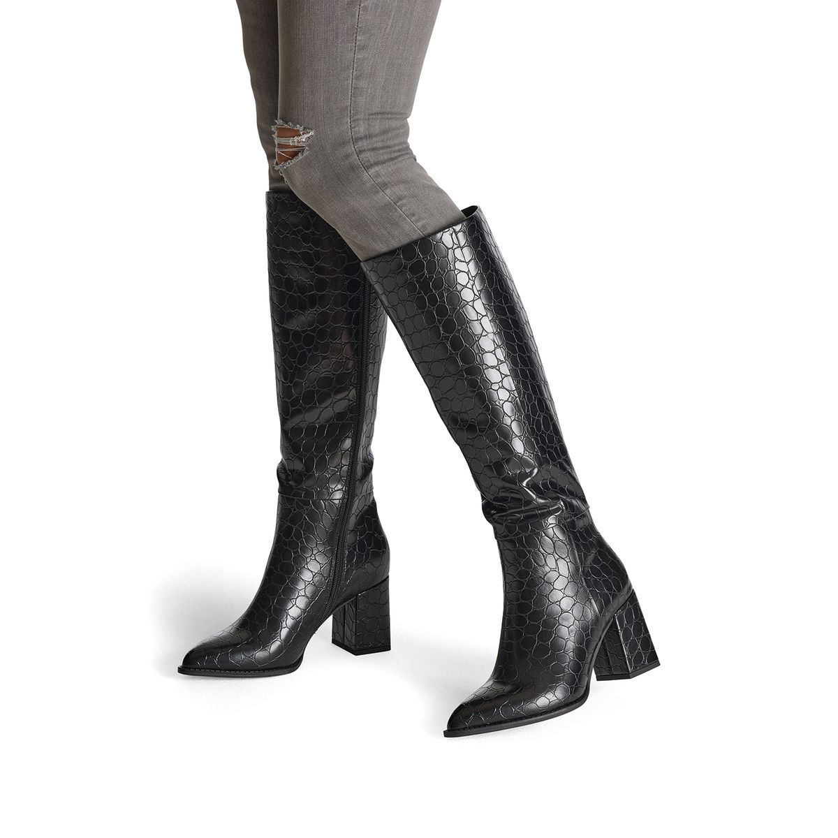 Bottes talon bloc noir structuré, MARCO TOZZI