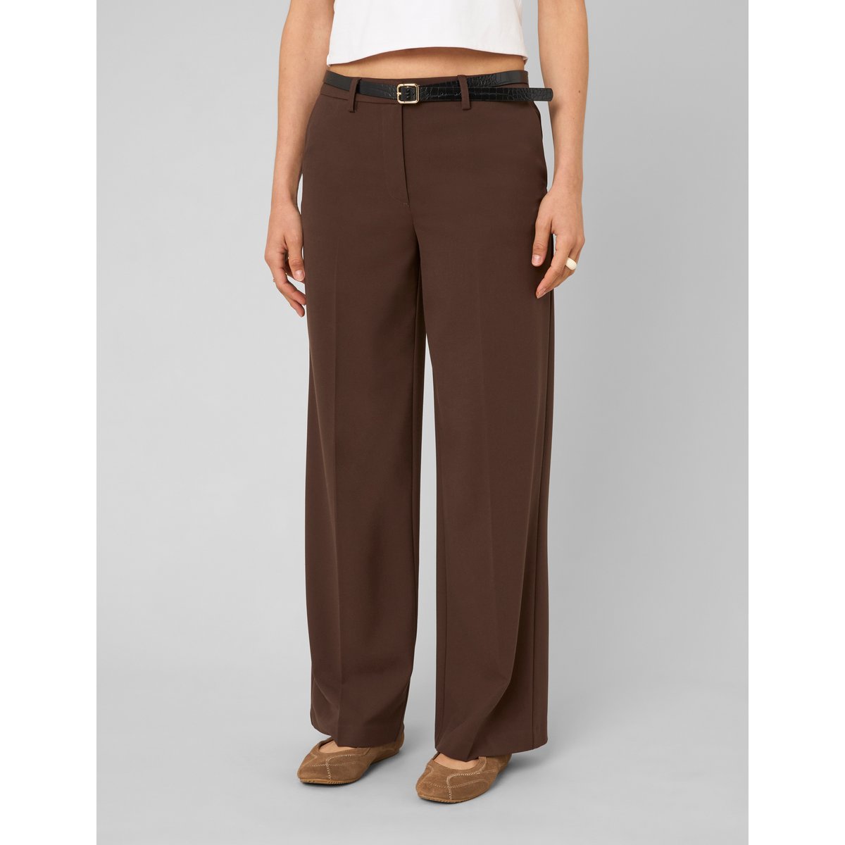 Pantalon droit à ceinture marron foncée, BZB