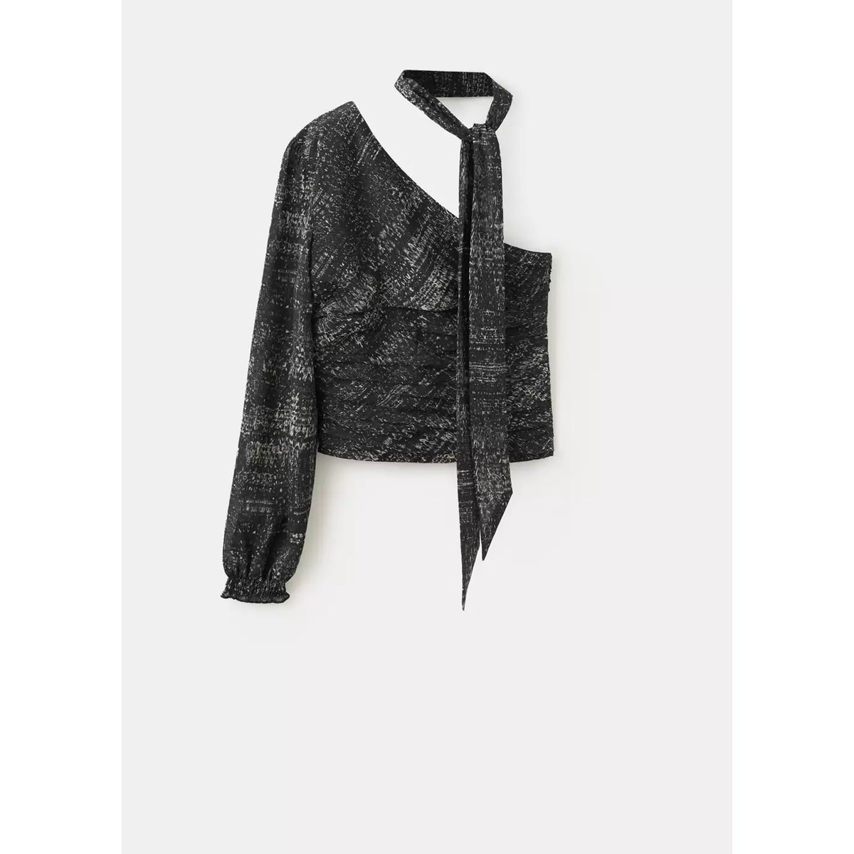 Top asymétrique imprimé avec détail nœud noir, MANGO TEEN