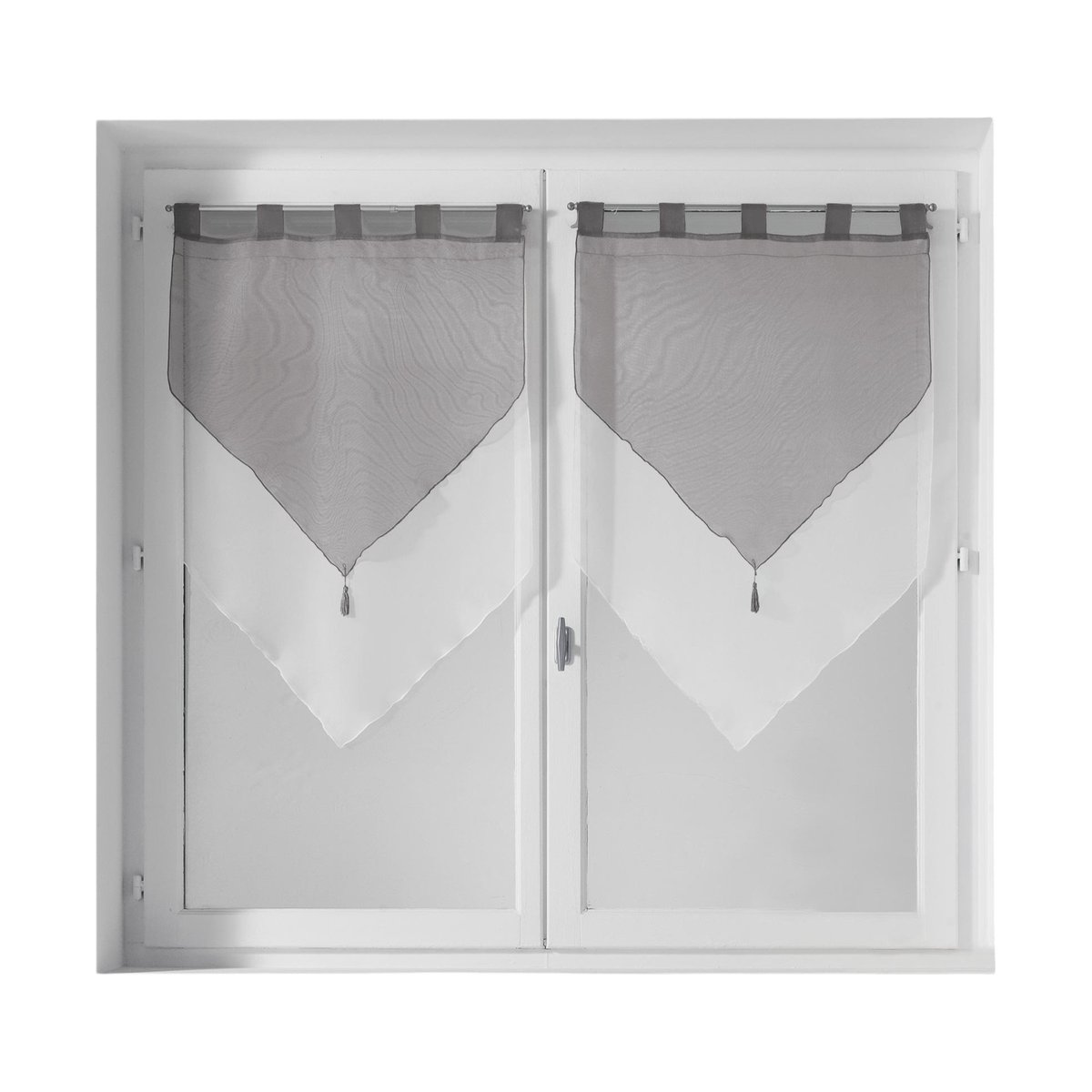 Paire de voile pompon rideau a passants bicolore Collection Voilinne gris, EDEN